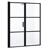 Maxaro Diamond Douchedeur | 150 cm Mat zwart Helder met 4 zwarte strepen Draaideur