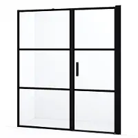Maxaro Diamond Douchedeur | 160 cm Mat zwart Helder met 4 zwarte strepen Draaideur