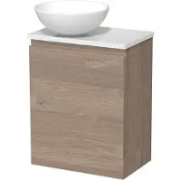 Maxaro Toiletmeubel met waskom | 41 cm Middenbruin eiken Greeploos front Mat wit Keramiek waskom Hoogglans wit blad