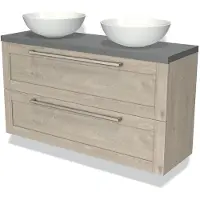 Maxaro Modulo Plato Slim Badkamermeubel voor waskom | 120 cm Lichtgrijs eiken Kader front Middengrijs blad 2 lades onder elkaar