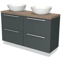Maxaro Modulo Plato Slim Badkamermeubel voor waskom | 120 cm Donkergrijs Vlak front Middenbruin eiken blad 4 lades