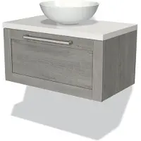 Maxaro Modulo Plato Badkamermeubel voor waskom | 80 cm Grijs eiken Kader front Hoogglans wit blad 1 lade