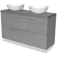 Maxaro Modulo Plato Slim Badkamermeubel voor waskom | 120 cm Lichtgrijs beton Vlak front Middengrijs blad 2 lades onder elkaar