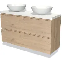 Maxaro Modulo Plato Slim Badkamermeubel voor waskom | 120 cm Lichtbruin eiken Greeploos front Mat wit blad 2 lades onder elkaar