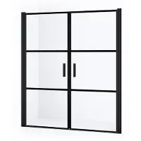 Maxaro Diamond Douchedeur | 140 cm Mat zwart Helder met 4 zwarte strepen Pendeldeur
