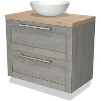Maxaro Modulo Plato Badkamermeubel voor waskom | 80 cm Grijs eiken Kader front Lichtbruin eiken blad 2 lades onder elkaar
