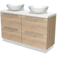Maxaro Modulo Plato Slim Badkamermeubel voor waskom | 120 cm Lichtbruin eiken Vlak front Mat wit blad 4 lades