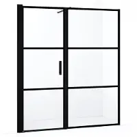 Maxaro Diamond Douchedeur | 180 cm Mat zwart Helder met 4 zwarte strepen Draaideur