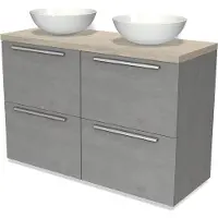 Maxaro Modulo Plato Badkamermeubel voor waskom | 120 cm Lichtgrijs beton Vlak front Lichtgrijs eiken blad 4 hoge lades