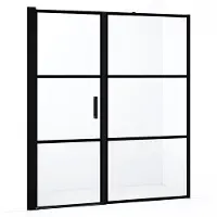 Maxaro Diamond Douchedeur | 180 cm Mat zwart Helder met 4 zwarte strepen Draaideur