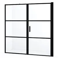 Maxaro Diamond Douchedeur | 190 cm Mat zwart Helder met 4 zwarte strepen Draaideur