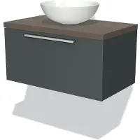 Maxaro Modulo Plato Badkamermeubel voor waskom | 80 cm Donkergrijs Vlak front Donkerbruin eiken blad 1 lade