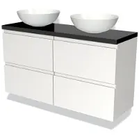 Maxaro Modulo Plato Slim Badkamermeubel voor waskom | 120 cm Mat wit Greeploos front Hoogglans zwart blad 4 lades