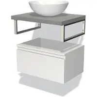Maxaro Modulo Plato Badkamermeubel voor waskom | 60 cm Hoogglans wit Greeploos front Lichtgrijs beton blad Laag zwevend