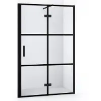 Maxaro Diamond Douchedeur | 120 cm Mat zwart Helder met 4 zwarte strepen Draaideur
