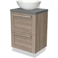 Maxaro Modulo Plato Slim Badkamermeubel voor waskom | 50 cm Eiken Kader front Middengrijs blad 2 lades onder elkaar
