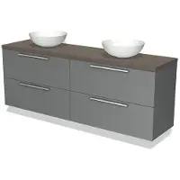 Maxaro Modulo Plato Badkamermeubel voor waskom | 180 cm Middengrijs Vlak front Donkerbruin eiken blad 4 lades