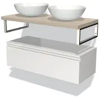 Maxaro Modulo Plato Badkamermeubel voor waskom | 100 cm Hoogglans wit Greeploos front Lichtgrijs eiken blad Laag zwevend
