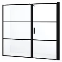 Maxaro Diamond Douchedeur | 200 cm Mat zwart Helder met 4 zwarte strepen Draaideur