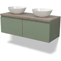 Maxaro Modulo Plato Badkamermeubel voor waskom | 120 cm Saliegroen Greeploos front Eiken blad 2 lades naast elkaar