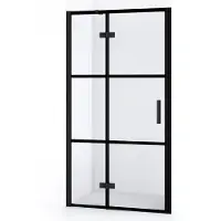 Maxaro Diamond Douchedeur | 90 cm Mat zwart Helder met 4 zwarte strepen Draaideur