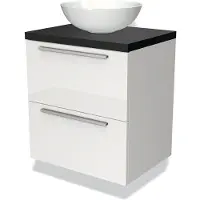 Maxaro Modulo Plato Badkamermeubel voor waskom | 60 cm Hoogglans wit Vlak front Mat zwart blad 2 lades onder elkaar