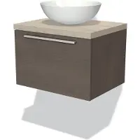 Maxaro Modulo Plato Badkamermeubel voor waskom | 60 cm Donkerbruin eiken Vlak front Lichtgrijs eiken blad 1 lade