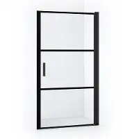 Maxaro Diamond Douchedeur | 95 cm Mat zwart Helder met 4 zwarte strepen Draaideur