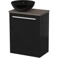 Maxaro Toiletmeubel met waskom | 41 cm Zwart eiken Vlak front Mat zwart Keramiek waskom Donkerbruin eiken blad