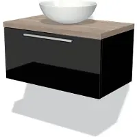 Maxaro Modulo Plato Badkamermeubel voor waskom | 80 cm Hoogglans zwart Vlak front Eiken blad 1 lade