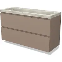 Maxaro Modulo Badkamermeubel 120cm Taupe Beton Greeploos 2 Lades Wasbak | Badkamermeubel Beige | Beige Badkamerkast | Taupe Badkamermeubel