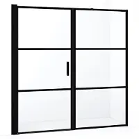 Maxaro Diamond Douchedeur | 190 cm Mat zwart Helder met 4 zwarte strepen Draaideur