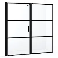 Maxaro Diamond Douchedeur | 190 cm Mat zwart Helder met 4 zwarte strepen Draaideur