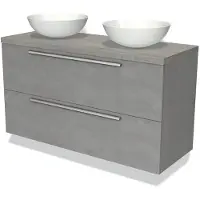 Maxaro Modulo Plato Badkamermeubel voor waskom | 120 cm Lichtgrijs beton Vlak front Grijs eiken blad 2 lades onder elkaar