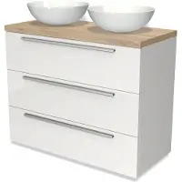 Maxaro Modulo Plato Badkamermeubel voor waskom | 100 cm Hoogglans wit Vlak front Lichtbruin eiken blad 3 lades