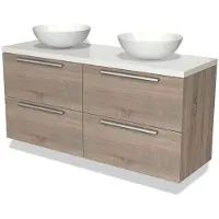 Maxaro Modulo Plato Badkamermeubel voor waskom | 140 cm Eiken Vlak front Hoogglans wit blad 4 lades
