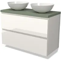 Maxaro Modulo Plato Badkamermeubel voor waskom | 100 cm Hoogglans wit Greeploos front Saliegroen blad 2 lades onder elkaar