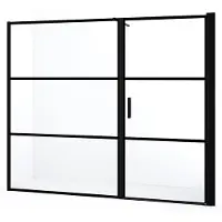 Maxaro Diamond Douchedeur | 230 cm Mat zwart Helder met 4 zwarte strepen Draaideur