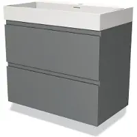 Maxaro Modulo Badkamermeubel met wastafel | 80 cm Middengrijs Greeploos front Solid surface 2 lades onder elkaar