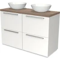 Maxaro Modulo Plato Badkamermeubel voor waskom | 120 cm Mat wit Vlak front Middenbruin eiken blad 4 hoge lades