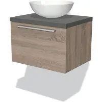Maxaro Modulo Plato Badkamermeubel voor waskom | 60 cm Eiken Vlak front Donkergrijs beton blad 1 lade