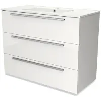 Maxaro Modulo Badkamermeubel met wastafel 100 cm Hoogglans wit Vlak front Keramiek 3 lades | Badkamermeubel Wit | Wit Badmeubel | Wastafelmeubel Wit