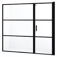 Maxaro Diamond Douchedeur | 220 cm Mat zwart Helder met 4 zwarte strepen Draaideur