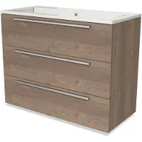 Maxaro Modulo Badkamermeubel met wastafel | 100 cm Middenbruin eiken Vlak front Mineraalmarmer 3 lades
