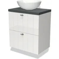 Maxaro Modulo Plato Slim Badkamermeubel voor waskom | 60 cm Hoogglans wit Lamel front Donkergrijs blad 2 lades onder elkaar