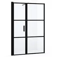 Maxaro Diamond Douchedeur | 140 cm Mat zwart Helder met 4 zwarte strepen Draaideur