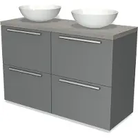 Maxaro Modulo Plato Badkamermeubel voor waskom | 120 cm Middengrijs Vlak front Grijs eiken blad 4 hoge lades