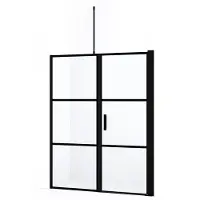 Maxaro Diamond Douchedeur | 160 cm Mat zwart Helder met 4 zwarte strepen Draaideur