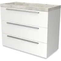 Maxaro Modulo Badkamermeubel met wastafel 100cm Mat wit Vlak front Beton 3 lades | Badkamermeubel Wit | Wit Badmeubel | Wastafelmeubel Wit