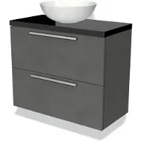 Maxaro Modulo Plato Slim Badkamermeubel voor waskom | 80 cm Donkergrijs beton Vlak front Hoogglans zwart blad 2 lades onder elkaar